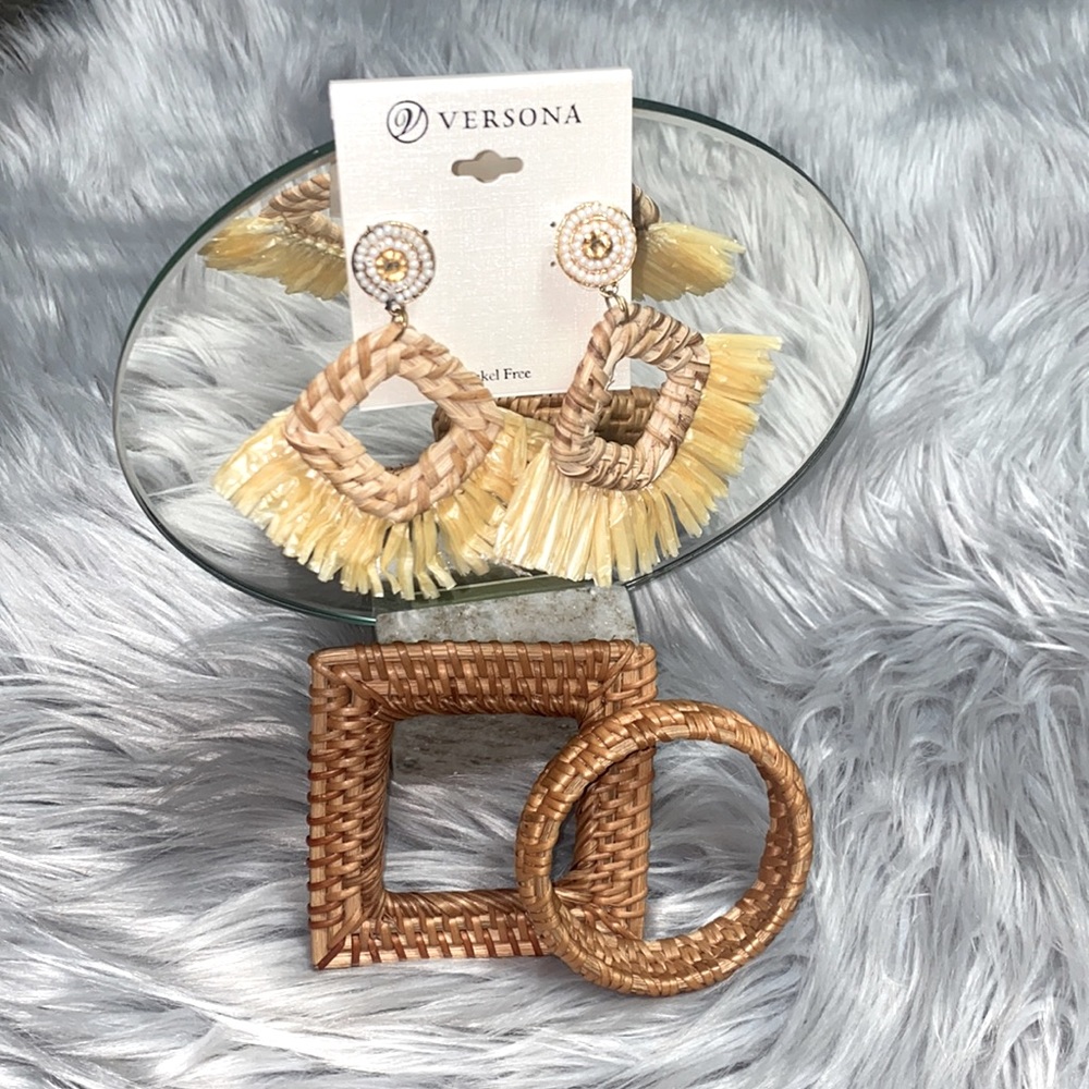 Wooden Fringe Earring and (2) Wooden Bracelets Set